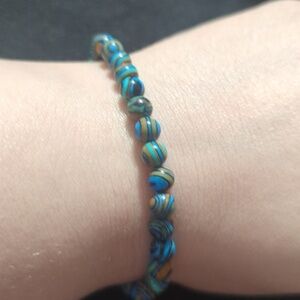 Blue Ocean Jasper Gemstone Beaded Stretchy Elastic Statement Bracelet
